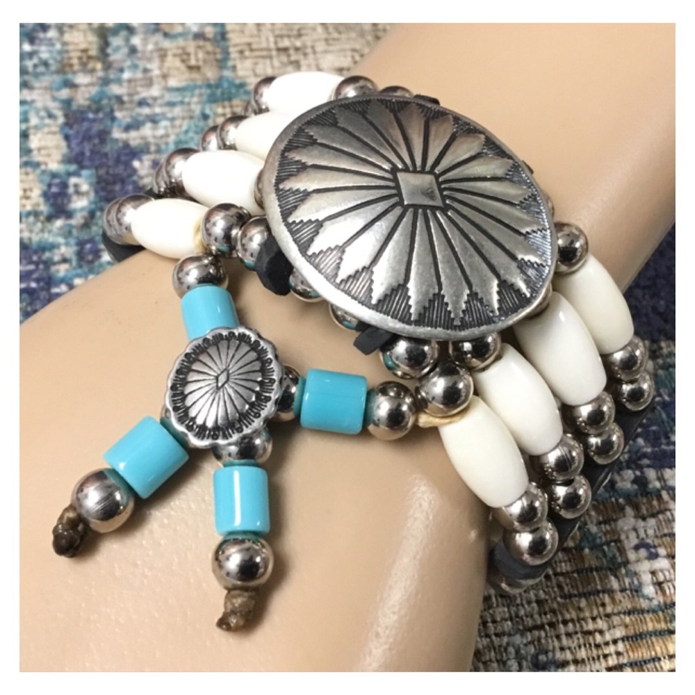 TANDY Beaded Leather Cuff Bracelet